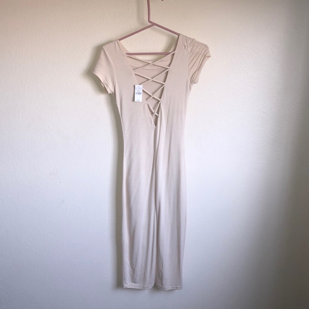 Deep cream lace up back dress